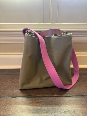 Canvas Crossbody Bag with Pink Strap
